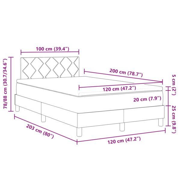 3342509_13.jpg vidaXL Posteľ s boxom a matracom & LED tmavohnedá 120x200 cm tkanina – Obrázok 13