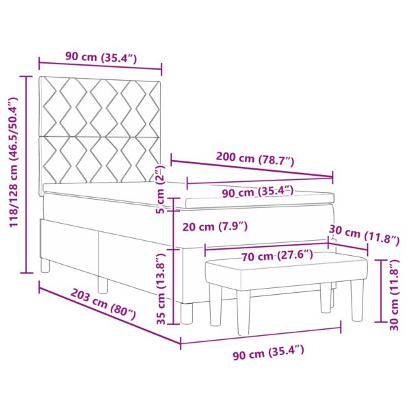 3344117_13.jpg vidaXL Pružinová posteľ s matracom a lavicou tmavohnedá 90x200 cm tkanina – Obrázok 13