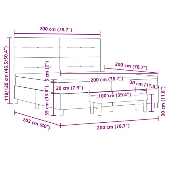 3344325_13.jpg vidaXL Posteľ s matracom a lavičkou tmavosivá 200x200 cm textília – Obrázok 13