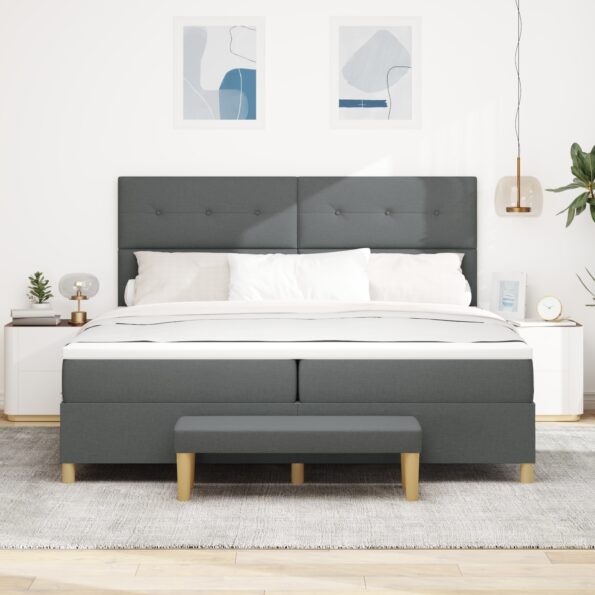 3344325_5.jpg vidaXL Posteľ s matracom a lavičkou tmavosivá 200x200 cm textília – Obrázok 5