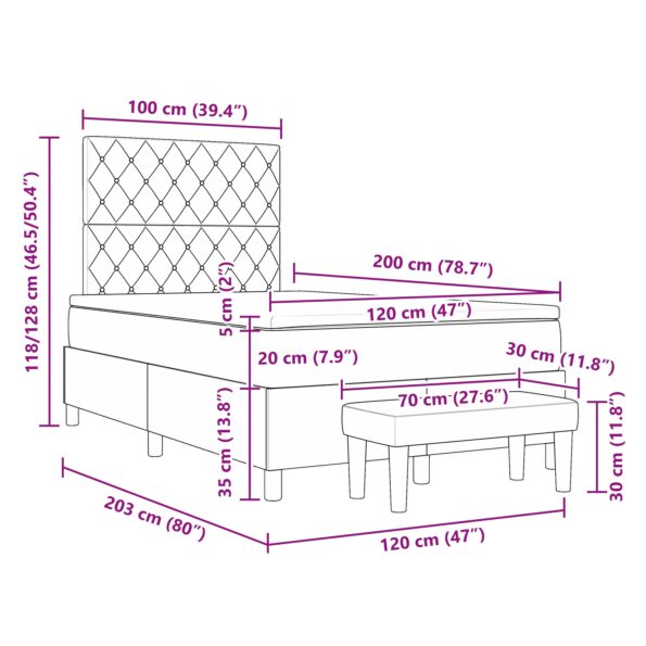 vidaXL posteľ s boxspringom s matracom a lavičkou svetlosivá 120x200 cm zamat – Obrázok 13