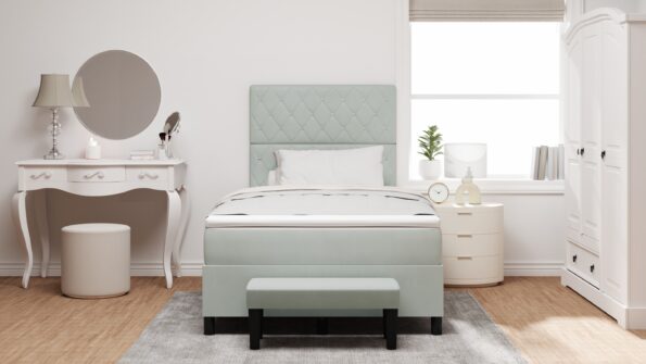 vidaXL posteľ s boxspringom s matracom a lavičkou svetlosivá 120x200 cm zamat – Obrázok 5