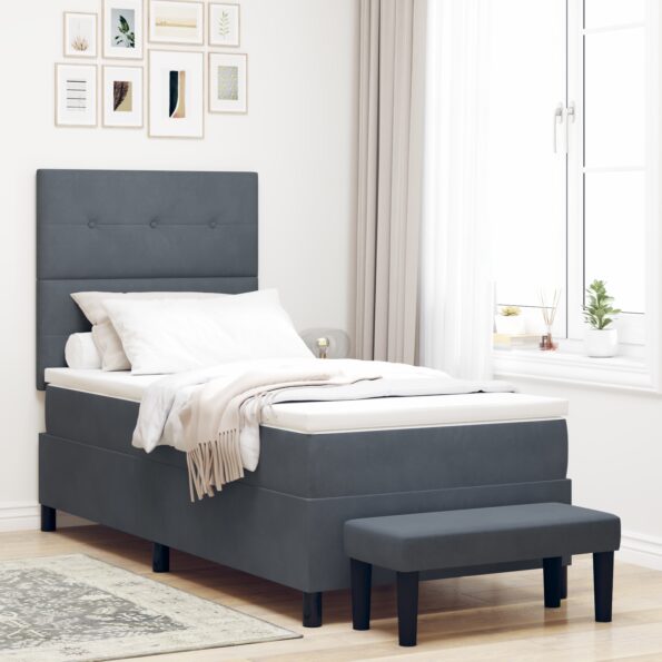 3344493_1.jpg vidaXL Posteľ s box pružinami s matracom a lavičkou tmavosivá 100x200 cm zamat – Obrázok 1