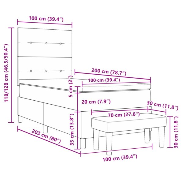 3344493_13.jpg vidaXL Posteľ s box pružinami s matracom a lavičkou tmavosivá 100x200 cm zamat – Obrázok 13