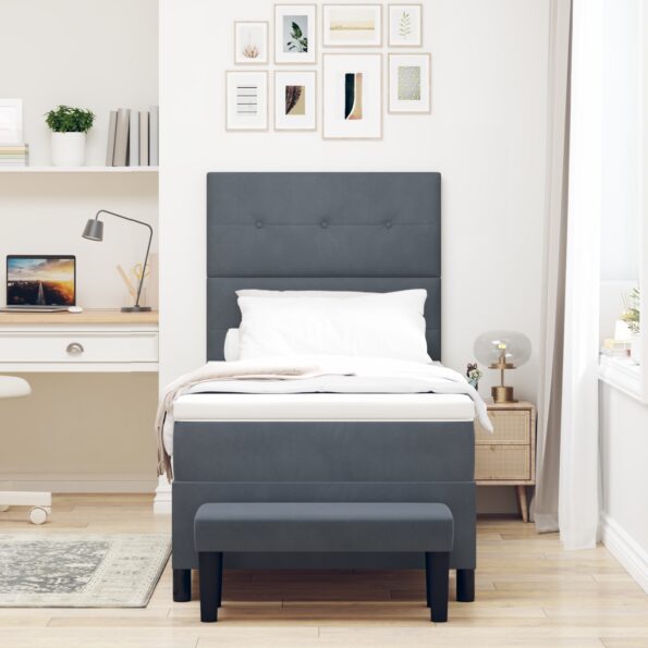 3344493_5.jpg vidaXL Posteľ s box pružinami s matracom a lavičkou tmavosivá 100x200 cm zamat – Obrázok 5