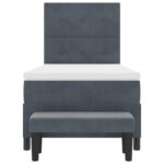 vidaXL Posteľ s box pružinami s matracom a lavičkou tmavosivá 100x200 cm zamat – Obrázok 9