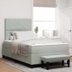 vidaXL Box Spring Posteľ s Matracom & Lavicou Svetlosivá 120x200 cm Zamat