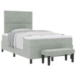 vidaXL Box Spring Posteľ s Matracom & Lavicou Svetlosivá 120x200 cm Zamat – Obrázok 3
