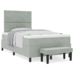vidaXL Box Spring Posteľ s Matracom & Lavicou Svetlosivá 120x200 cm Zamat – Obrázok 4