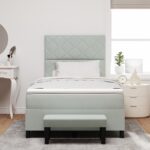 vidaXL Box Spring Posteľ s Matracom & Lavicou Svetlosivá 120x200 cm Zamat – Obrázok 5