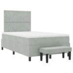 vidaXL Box Spring Posteľ s Matracom & Lavicou Svetlosivá 120x200 cm Zamat – Obrázok 8