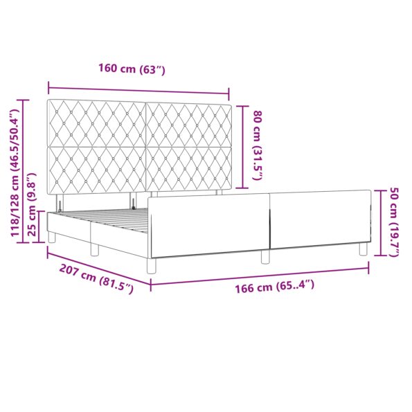 vidaXL Rám postele Svetlosivá 160x200 cm Zamat – Obrázok 13