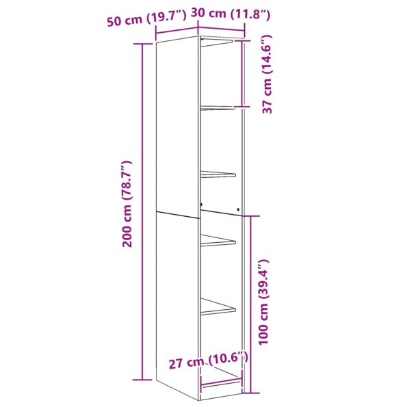 vidaXL Šatník čierny dub - 30x50x200 cm, vyrobený z kompozitného dreva – Obrázok 9