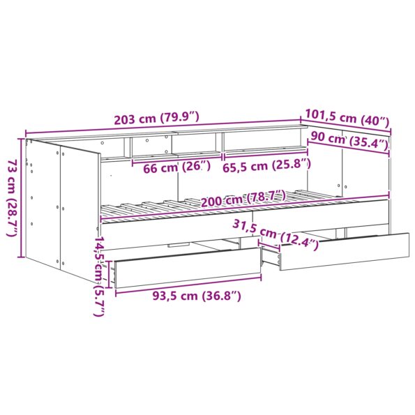 vidaXL Rám postele na deň s zásuvkami betónovo šedý 90x200 cm upravený drevo – Obrázok 13