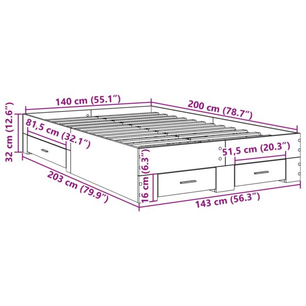 vidaXL Rám postele Sonoma Dub 140x200 cm konštruované drevo – Obrázok 10