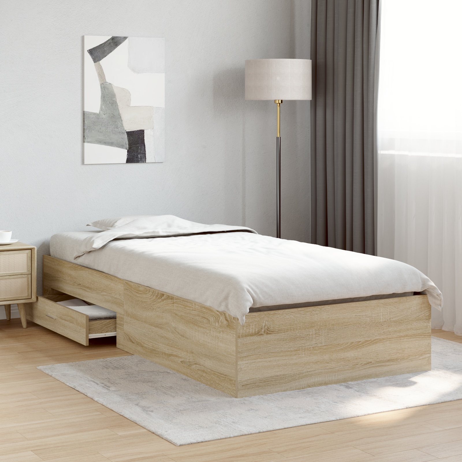3345122_1.jpg vidaXL Rám postele so zásuvkou Hnedá 90 x 190 cm Kompozitné drevo – Obrázok 1