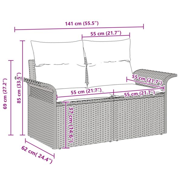 vidaXL Sada pohoviek s vankúšom 3 pcs Čierna polyratan – Obrázok 8
