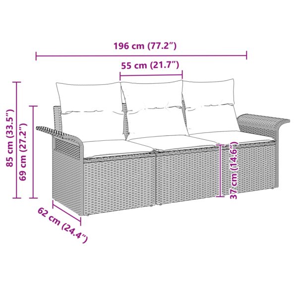 vidaXL Sada pohoviek s vankúšom 3 pcs Čierna polyratan – Obrázok 9