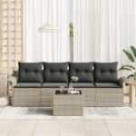 vidaXL 5-dielna záhradná pohovka s vankúšmi svetlosivý polyratan – Obrázok 3