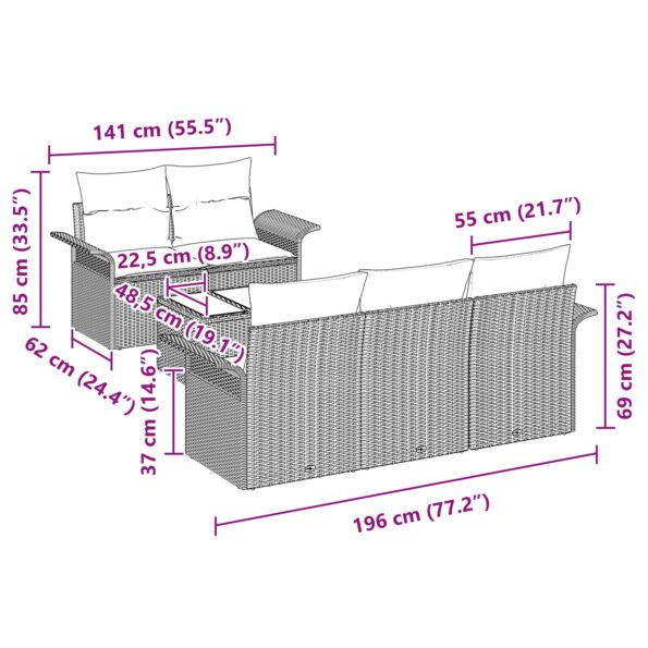3345238_11.jpg vidaXL 6-dielna súprava záhradného gauča s vankúšmi hnedý poly ratan – Obrázok 11