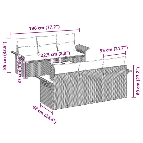 vidaXL 7-dielny záhradný sofa set s vankúšmi Hnedý Polyratan – Obrázok 11