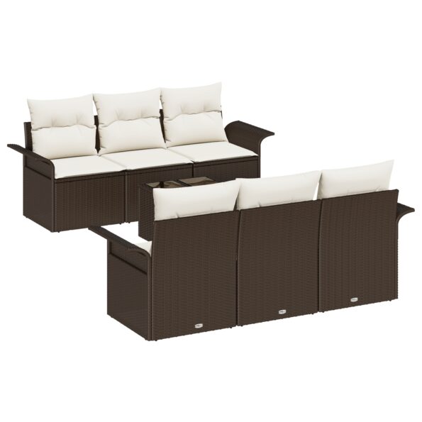 vidaXL 7-dielny záhradný sofa set s vankúšmi Hnedý Polyratan – Obrázok 2