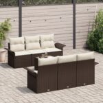 vidaXL 7-dielny záhradný sofa set s vankúšmi Hnedý Polyratan – Obrázok 3