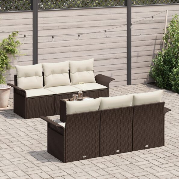 vidaXL 7-dielny záhradný sofa set s vankúšmi Hnedý Polyratan – Obrázok 3