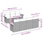 vidaXL 8-dielna sada záhradných sedačiek s vankúšmi Sivá Poly Ratan – Obrázok 11