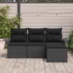 vidaXL 4-dielna sada záhradnej pohovky s vankúšmi čierny polyratan – Obrázok 3