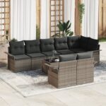 vidaXL Súprava záhradných pohoviek s vankúšom 9 pcs Sivá Poly ratan