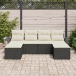 vidaXL Súprava 6 kusovej záhradnej pohovky s vankúšmi čierny poly ratan – Obrázok 3