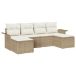 vidaXL 6-dielny záhradný sofa set s vankúšmi Béžový poly ratan – Obrázok 2