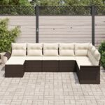 vidaXL 8-dielna záhradná pohovka so vankúšmi Brown Poly Rattan – Obrázok 3