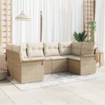 vidaXL 6-dielny záhradný pohovkový set s vankúšmi Béžová Poly Ratan