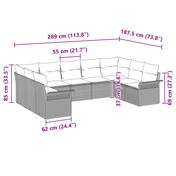 vidaXL 9-dielny záhradný pohovkový set s vankúšmi čierny poly ratan – Obrázok 11