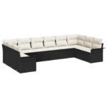 vidaXL 10-dielna záhradná pohovka s vankúšmi, čierny poly ratan – Obrázok 2