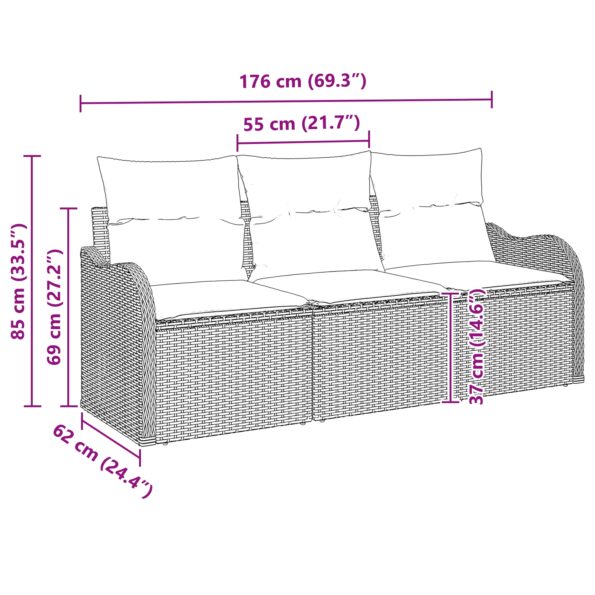 3345560_7.jpg vidaXL 3-dielna sada záhradnej pohovky s vankúšmi béžová poly ratan – Obrázok 7