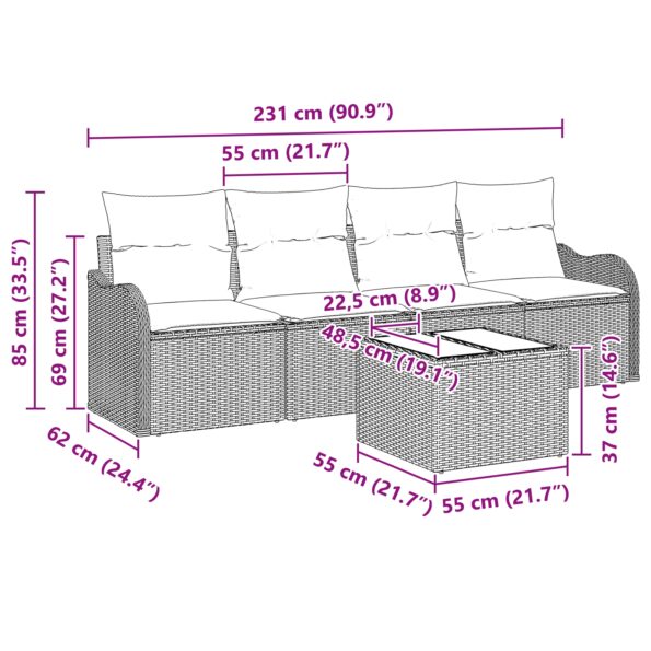 3345568_8.jpg vidaXL 5-dielna súprava záhradných pohoviek s vankúšmi hnedého polyratanu – Obrázok 8