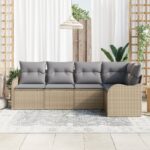 vidaXL 5-dielna záhradná pohovková súprava s vankúšmi Béžová Polyratan – Obrázok 3