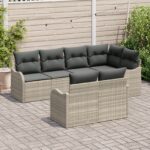 vidaXL 7-dielny záhradný pohovkový set s vankúšmi Svetlosivý Poly ratan – Obrázok 3