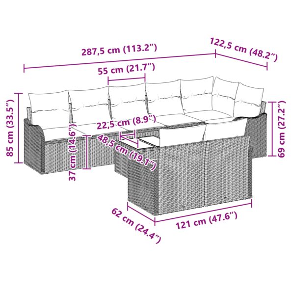 vidaXL 8-dielny záhradný pohovkový set s vankúšmi čierny poly ratan – Obrázok 9