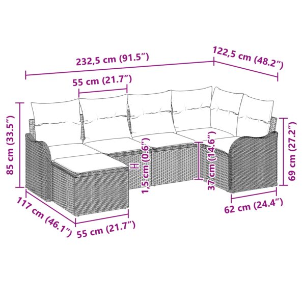 3345769_9.jpg vidaXL Sada 6 kusov záhradnej pohovky s vankúšmi, šedá, poly ratan – Obrázok 9