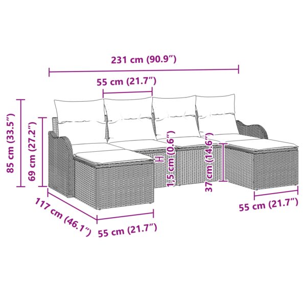 3345808_8.jpg vidaXL 6-dielny záhradný pohovkový set s vankúšmi Hnedý Poly Ratan – Obrázok 8