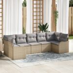 Sada záhradných pohoviek vidaXL 7 kusov s vankúšmi Béžová Poly Ratan, Sada záhradných pohoviek vidaXL 2-miestna s vankúšmi Béžová Poly Ratan