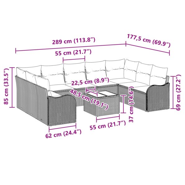 3345871_9.jpg vidaXL 10-dielna súprava záhradnej pohovky s vankúšmi Hnedý Polyratan – Obrázok 9