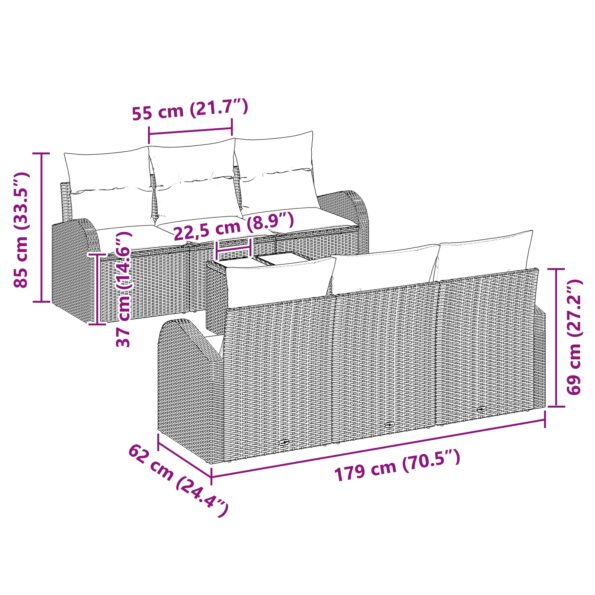 vidaXL 7 dielna súprava záhradného gauča s vankúšmi čierna poly ratan – Obrázok 11