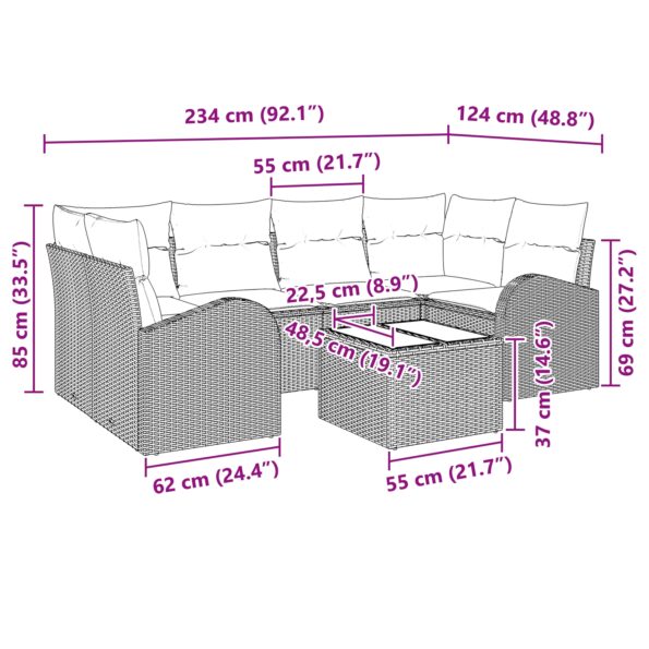 vidaXL 7-dielna súprava záhradného nábytku s vankúšmi - čierny polyratan – Obrázok 9
