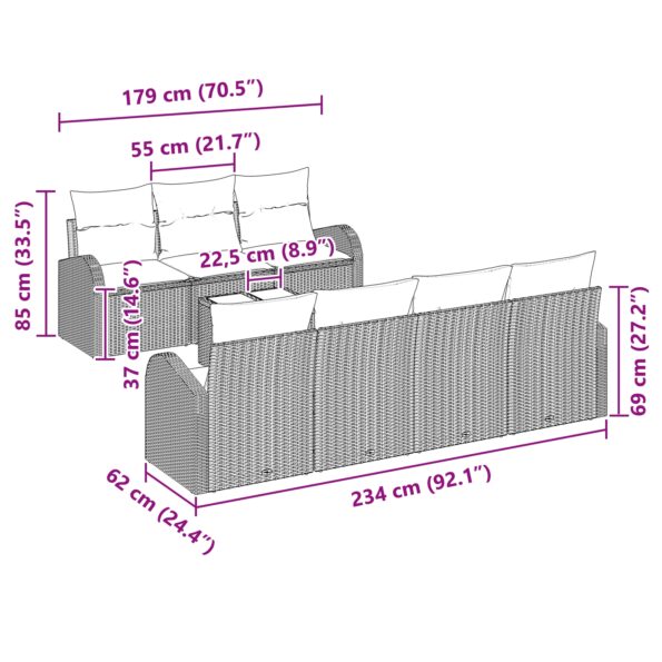 vidaXL 8-dielny záhradný pohovkový set s vankúšmi čierny poly ratan – Obrázok 8