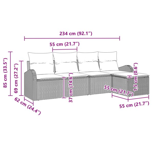 3346000_11.jpg vidaXL 5-dielny záhradný pohovkový set s vankúšmi Béžový polyratan – Obrázok 11
